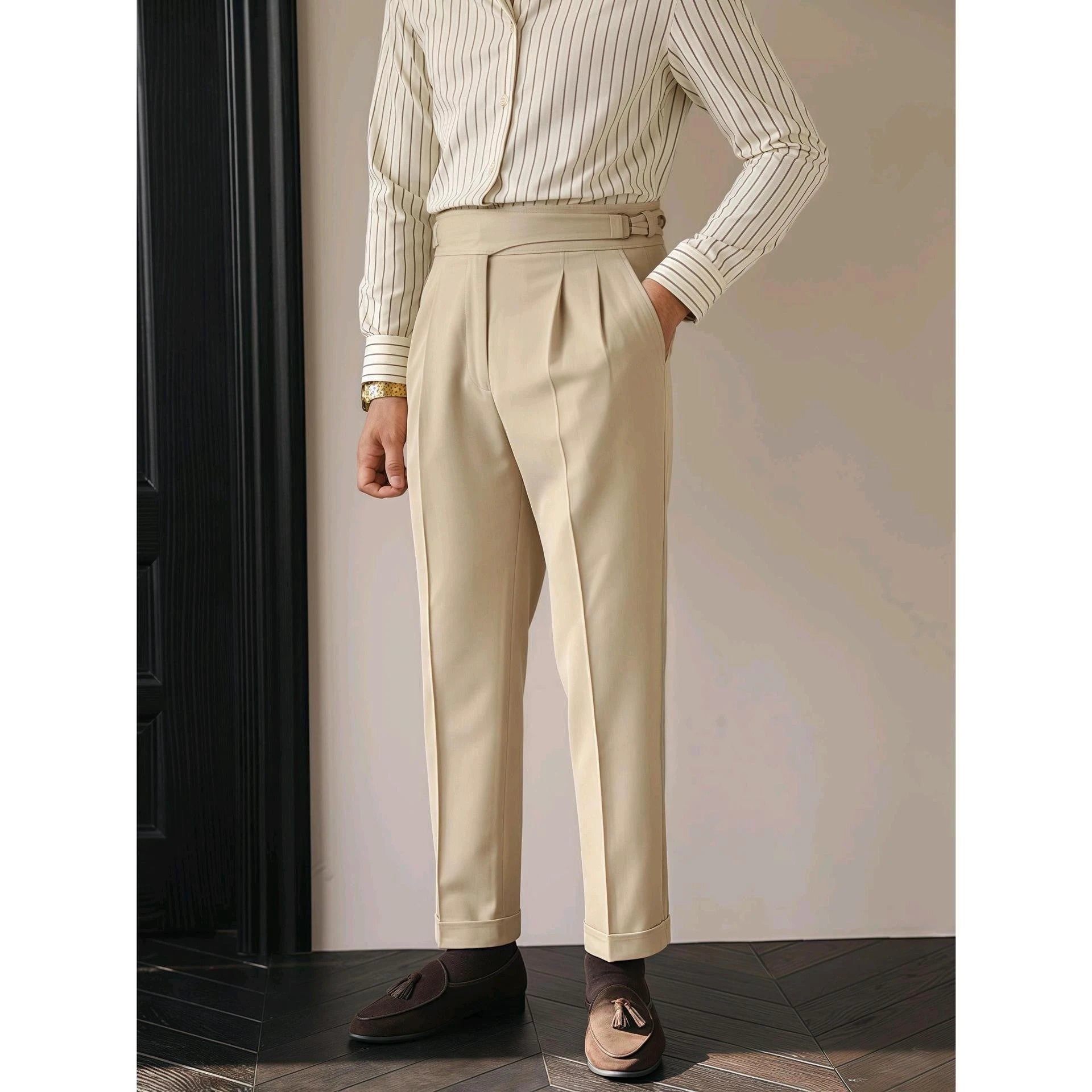 Men's Retro Business Casual Paris Buckle Pants by GJG Denim