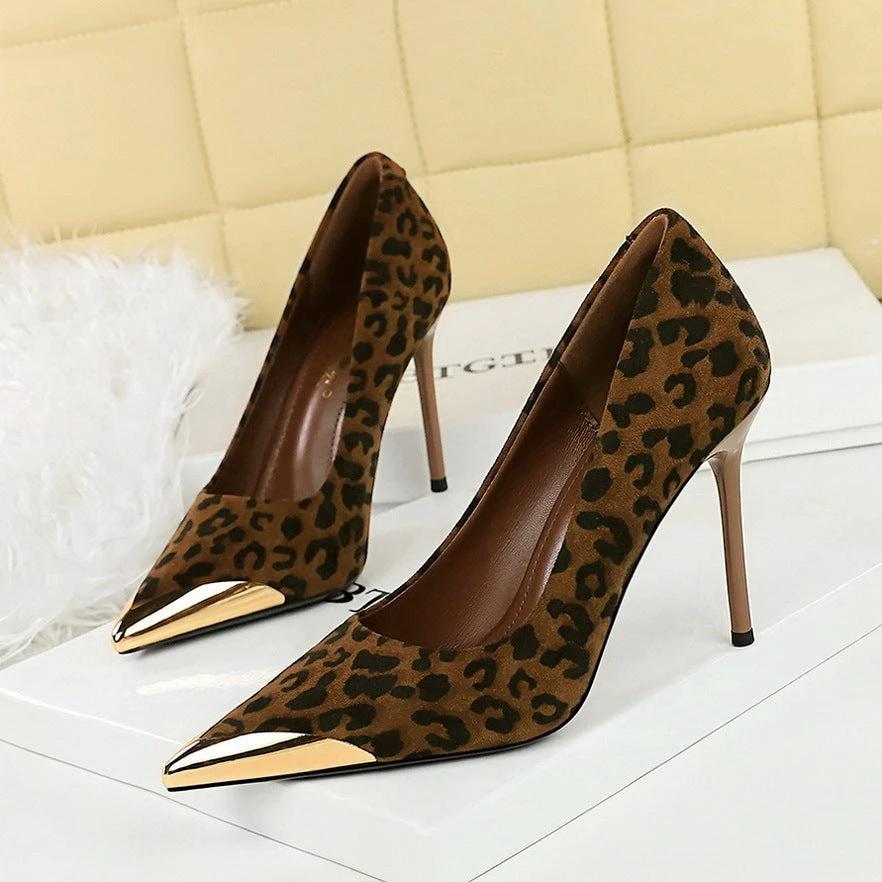 Women's Stiletto Suede Pointed Leopard-print High Heels by GJG Denim