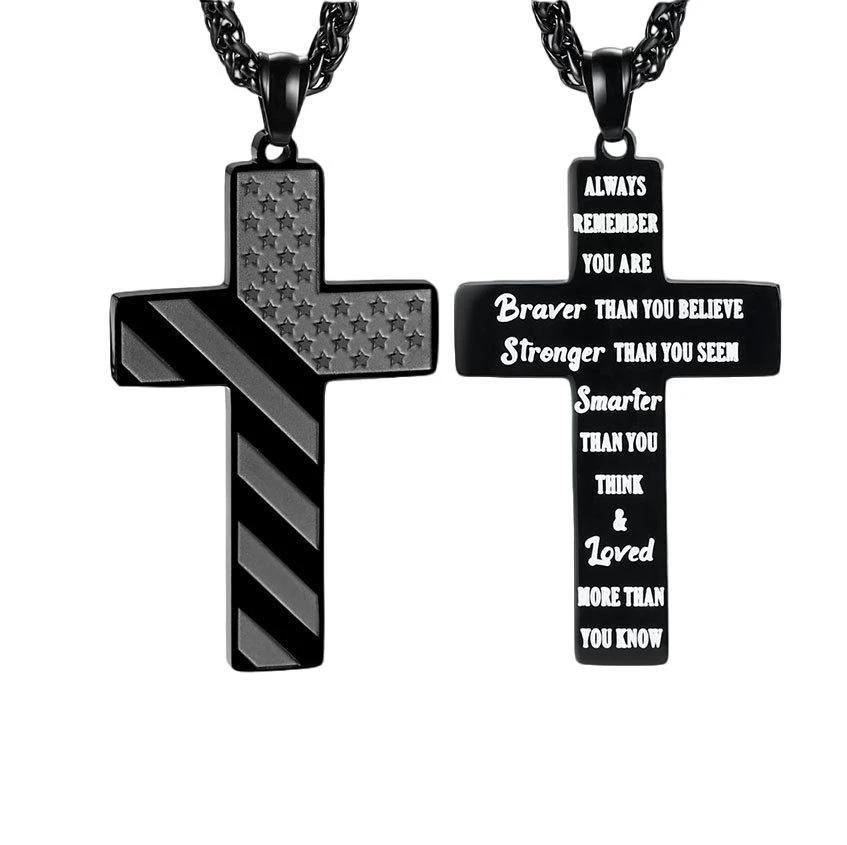 Men's Cross/American Flag Pendant --Stainless Steel Jewelry Gift by GJG Denim