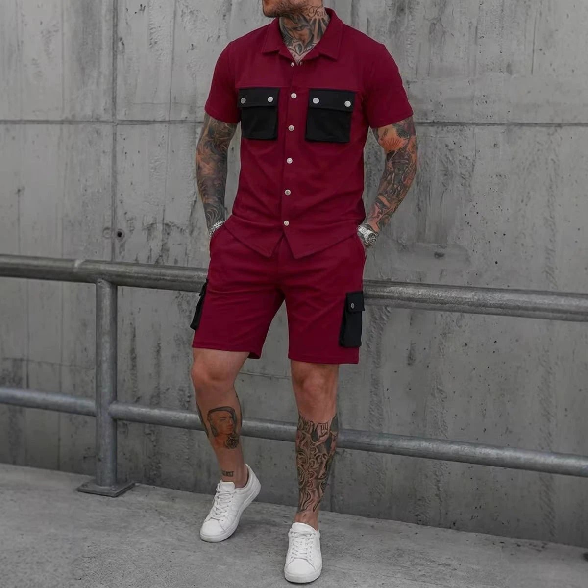 Men's Patchwork Multi-Pocket Set by GJG Denim