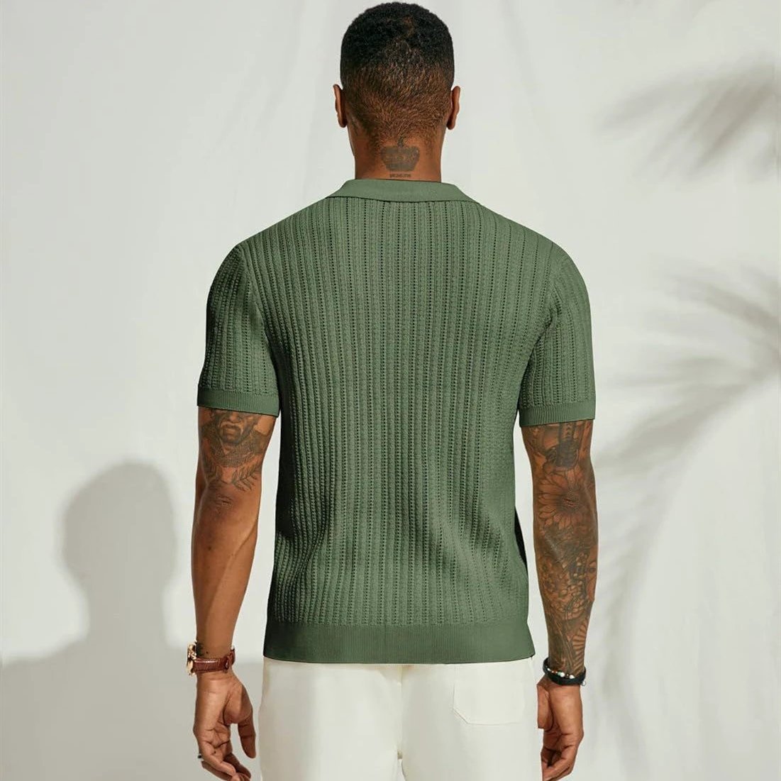 Summer Cool Knitted Men's Shirt Short Sleeved Lapel Solid Color by GJG Denim