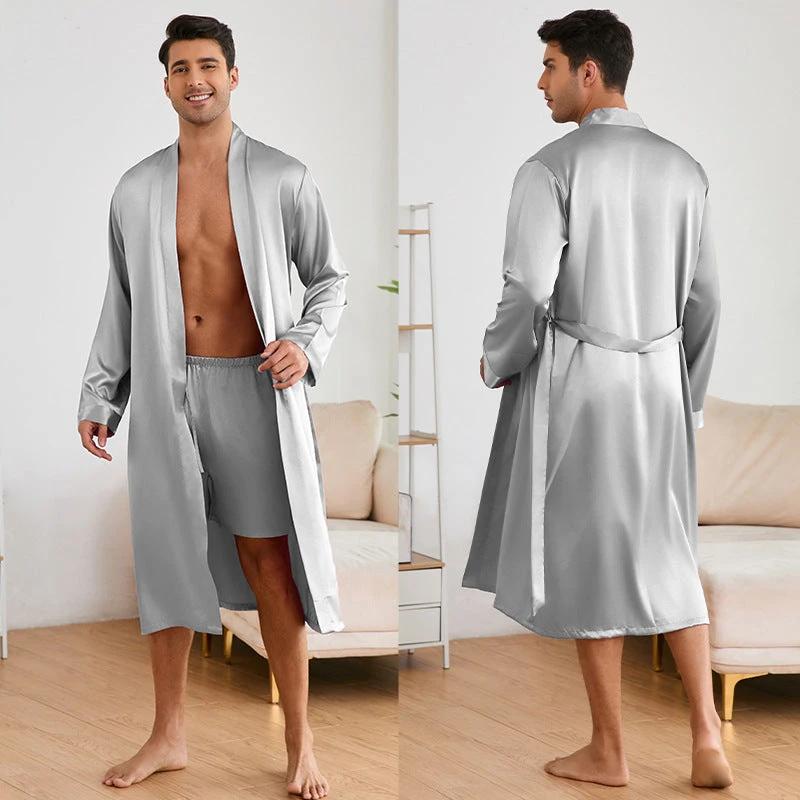 Men's Robe And Shorts Solid Color Pajama Set by GJG Denim