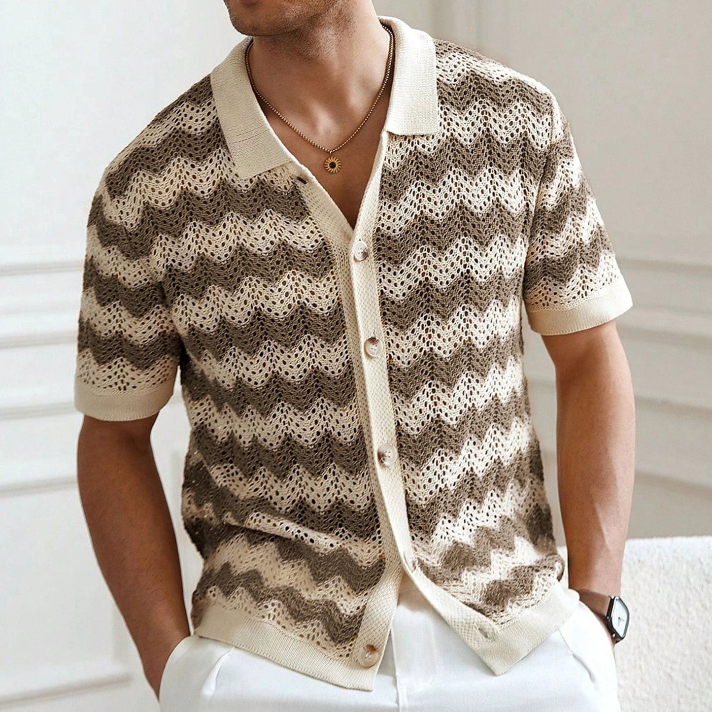 American-style Hollow Jacquard Corrugated Sweater by GJG Denim