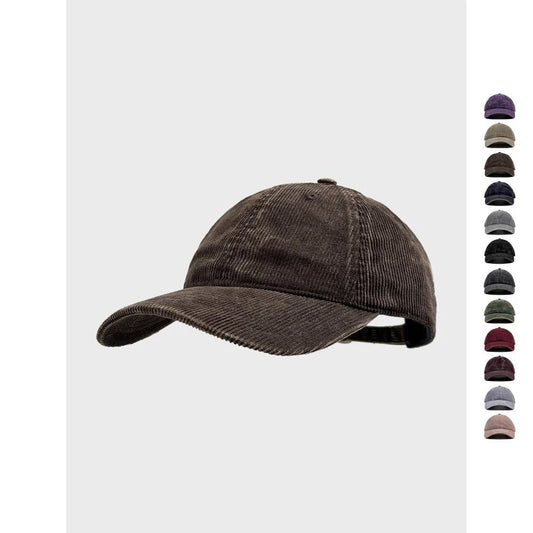Retro Solid Color Corduroy Baseball Cap For Men by GJG Denim