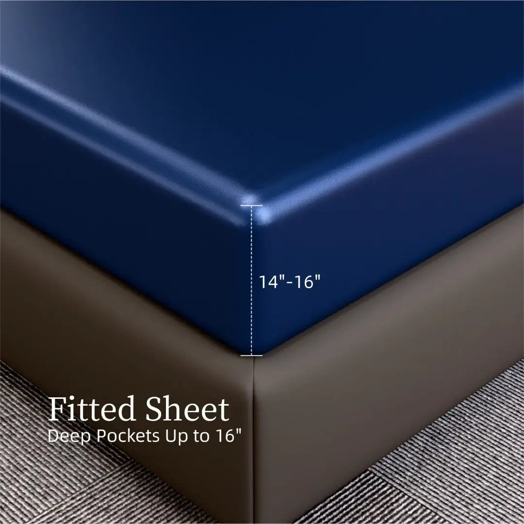 Satin Bed Sheets, Twin Size Sheets Set, 3 Pcs Silky Bedding Set With 15 Inches Deep Pocket For Mattress Twin, Navy Blue by GJG Denim