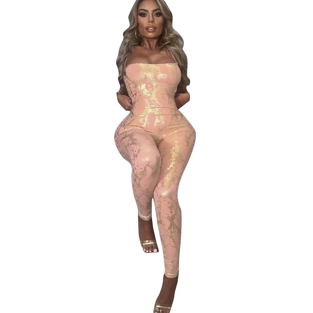 Sleeveless Backless Sexy Hot Girl Style Strap Metallic Gloss Jumpsuit by GJG Denim