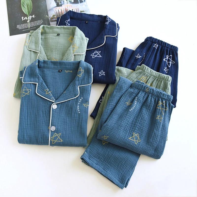 Men's Cotton Crepe Double-layer Gauze Pajamas by GJG Denim