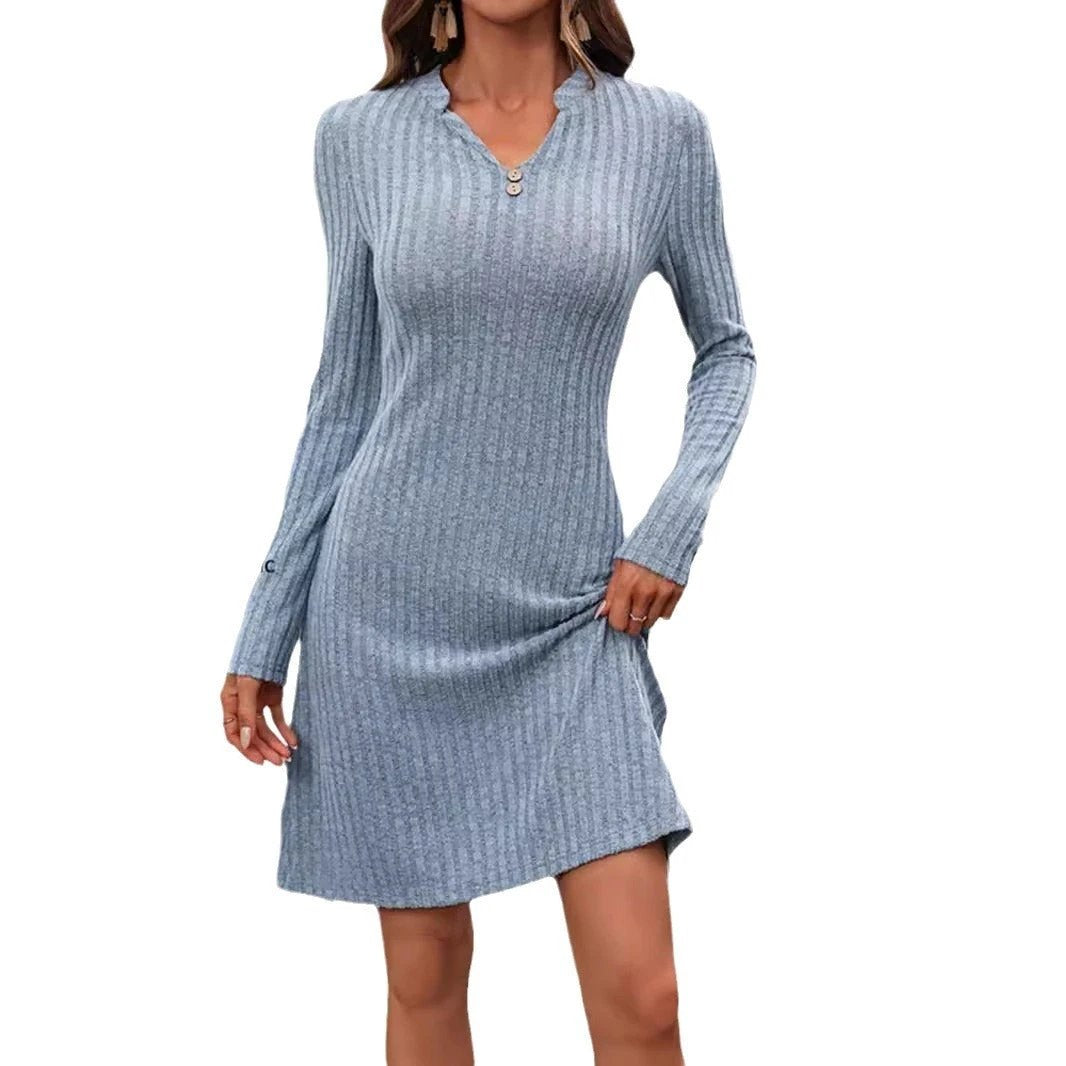 Autumn And Winter Women's Solid Color Knitted Dress by GJG Denim
