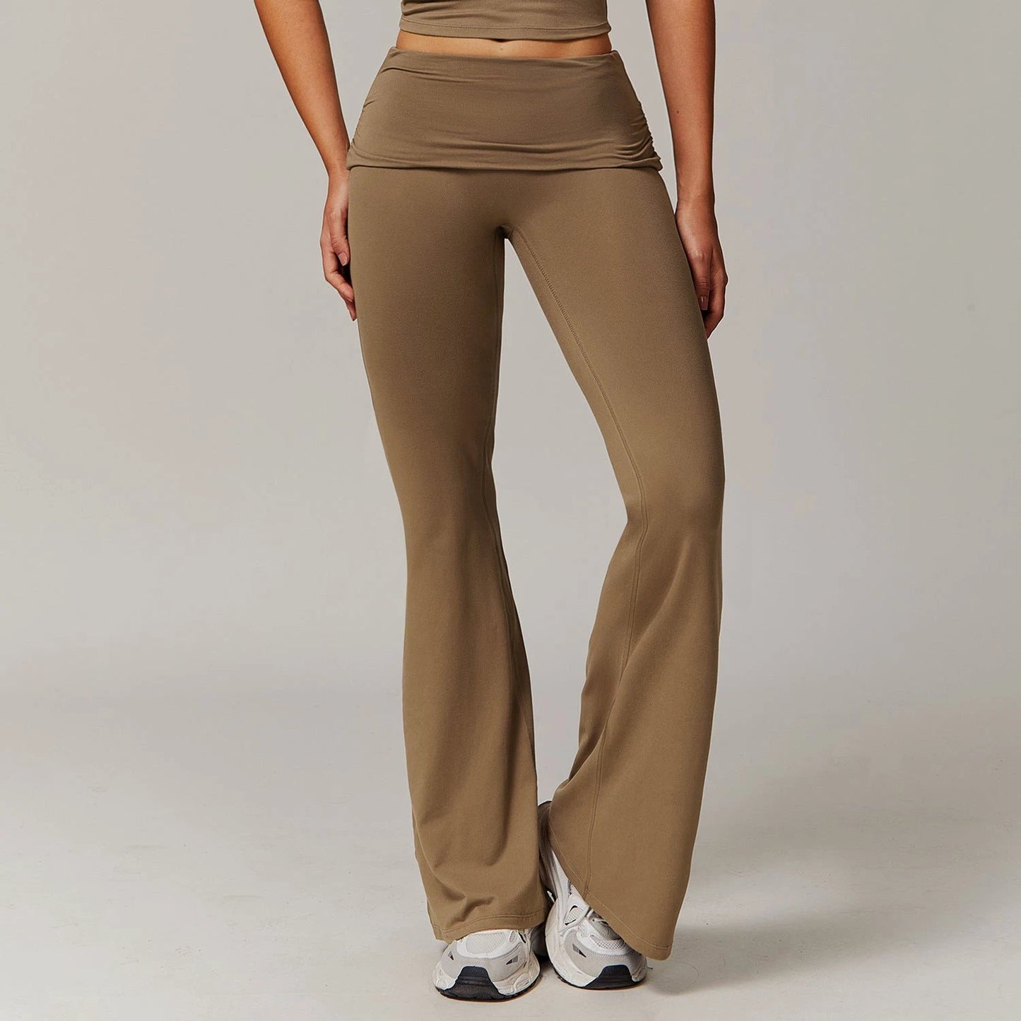 Wool Pleated Yoga Fold High Waist Running Sports Skinny Versatile Bell-bottom Pants by GJG Denim
