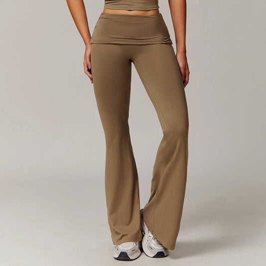Wool Pleated Yoga Fold High Waist Running Sports Skinny Versatile Bell-bottom Pants by GJG Denim