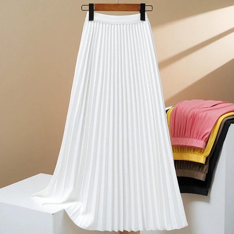 Women's Solid Color Fashion Pleated High Waist Pleated Skirt by GJG Denim
