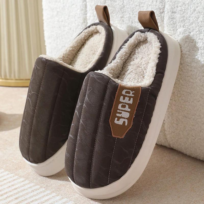 Men's Striped Waterproof Thick-soled Non-slip Plush Slippers by GJG Denim