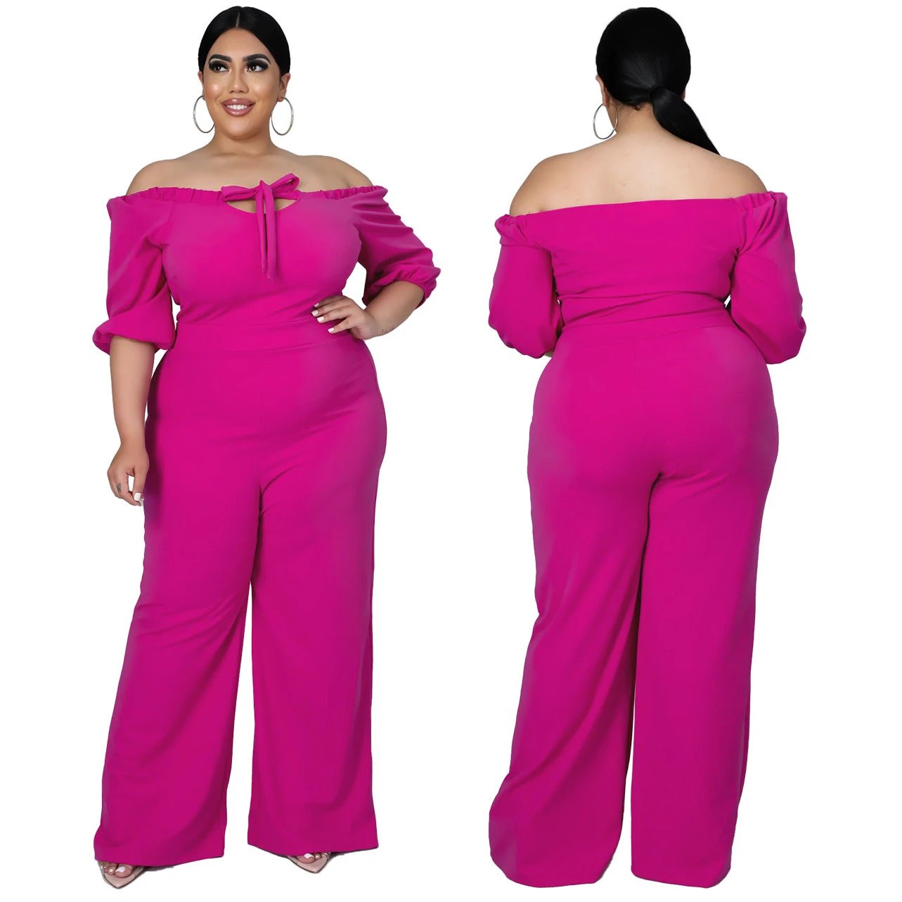 Women's Plus-Size Off-the-Shoulder Sexy Tube Jumpsuit by GJG Denim