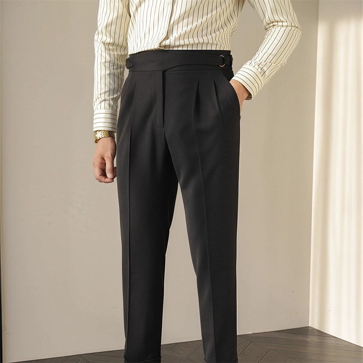 Men's Retro Business Casual Paris Buckle Pants by GJG Denim