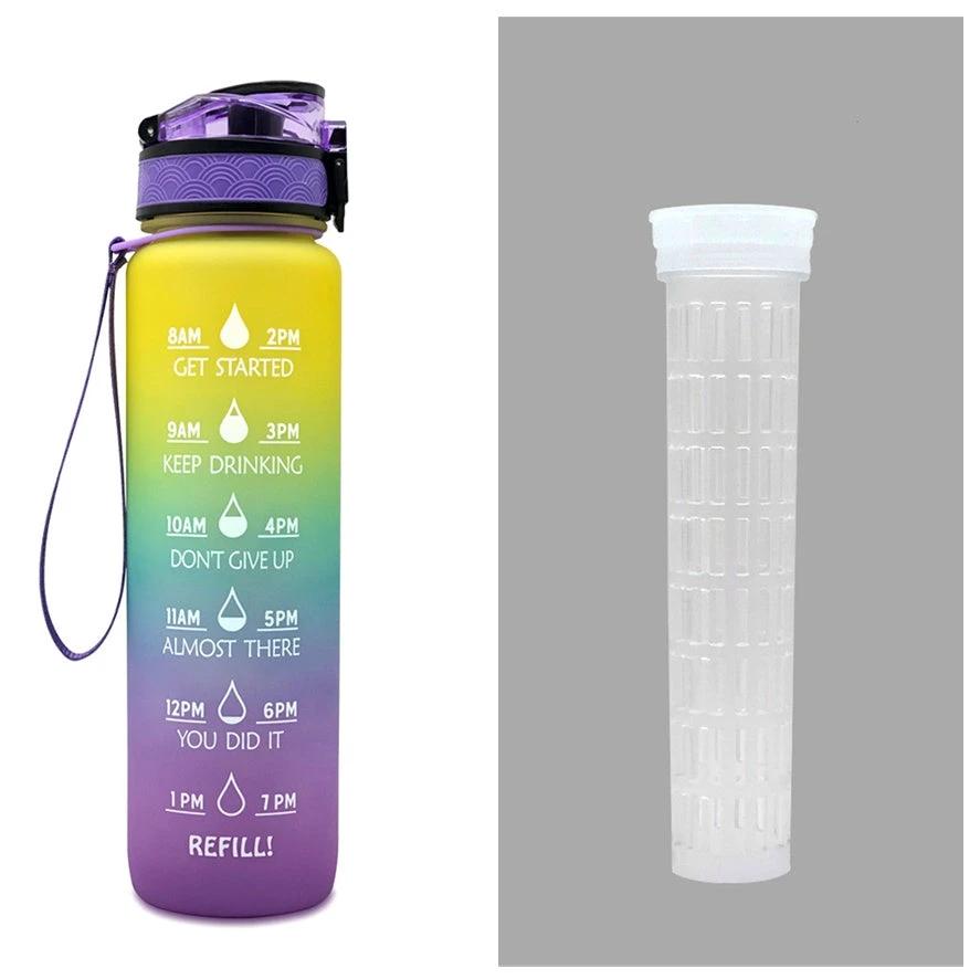 1L Tritan Water Bottle With Time Marker Bounce Cover Motivational Water Bottle Cycling Leakproof For Sports Fitness by GJG Denim