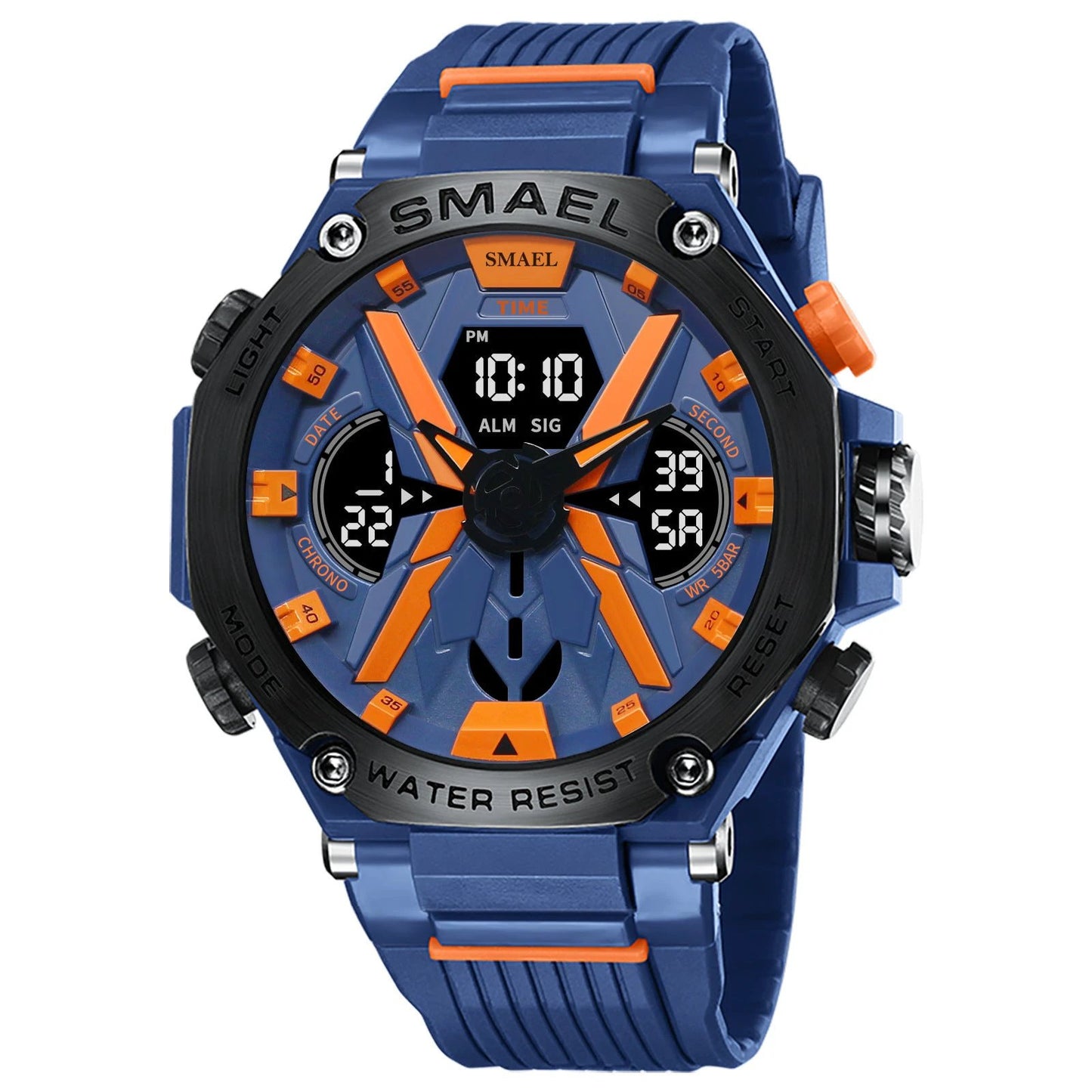 Men's Multifunctional Digital Double Display Waterproof Alloy Sports Quartz Watch by GJG Denim