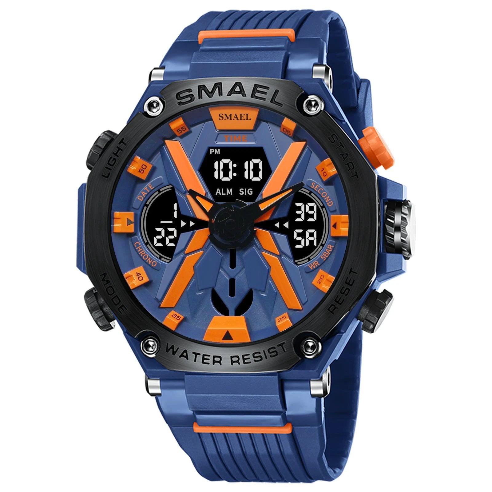Men's Multifunctional Digital Double Display Waterproof Alloy Sports Quartz Watch by GJG Denim