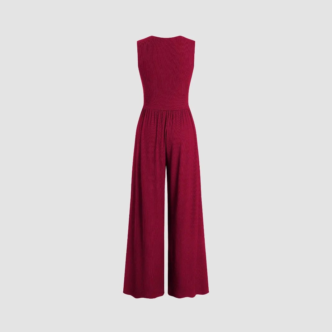 Women's Solid Color Loose Sleeveless Knitted Jumpsuit by GJG Denim