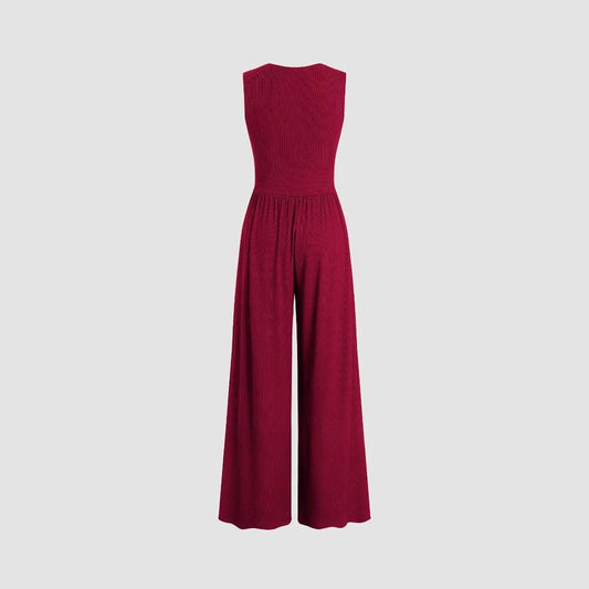 Women's Solid Color Loose Sleeveless Knitted Jumpsuit by GJG Denim