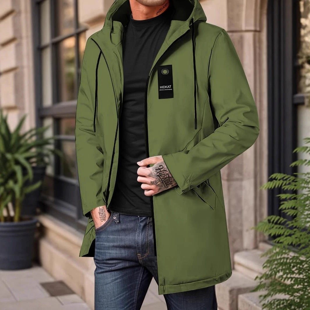 Mid-length Men's Hooded Casual Windproof Jacket by GJG Denim