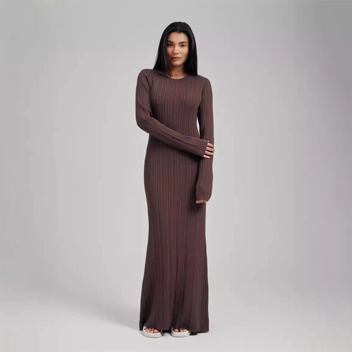 Figure-flattering Foreign Trade Thermal Base Long Sleeve Sweater Dress by GJG Denim