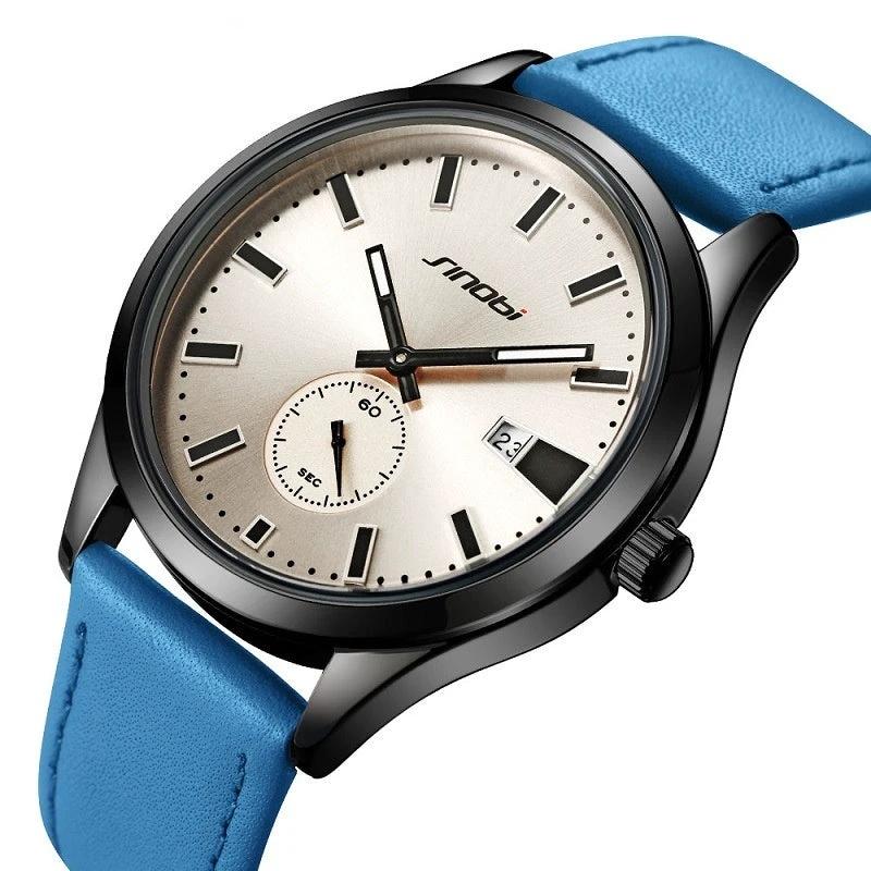 Men's Casual Leather Strap Business Quartz Watch by GJG Denim