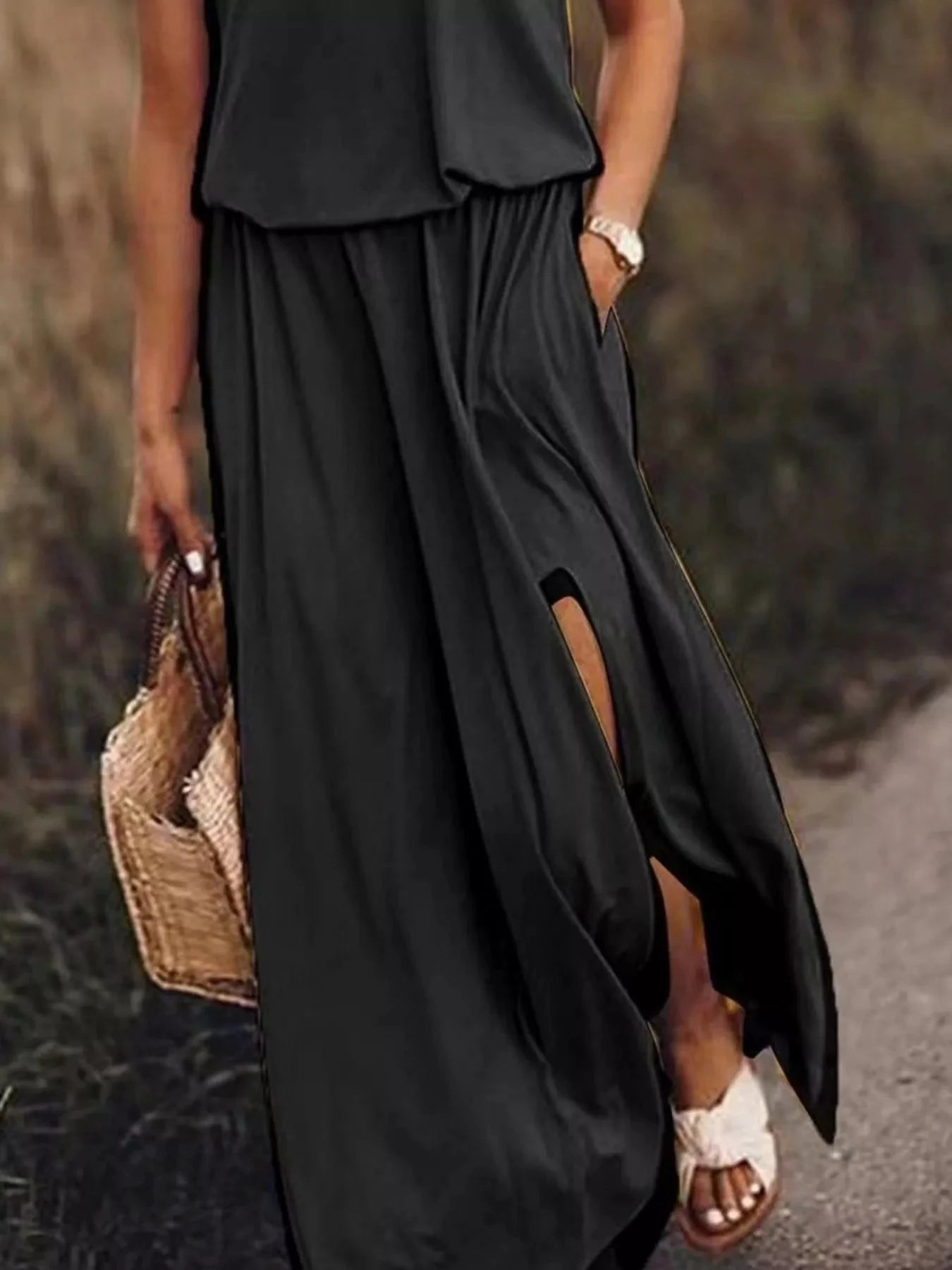Full Size Round Neck Sleeveless Slit Maxi Dress Plus Size by Lady Ros