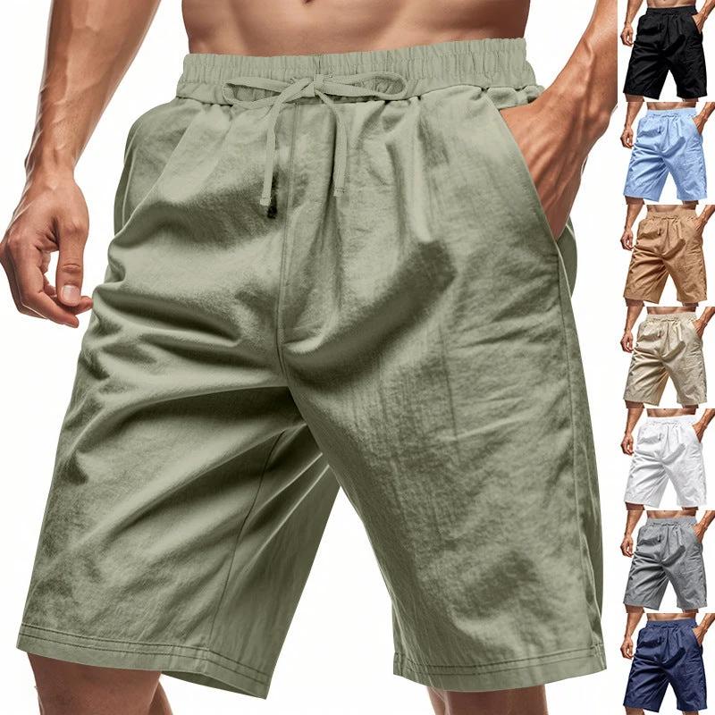 Men's Pants Loose Casual Linen Solid Color Shorts by GJG Denim