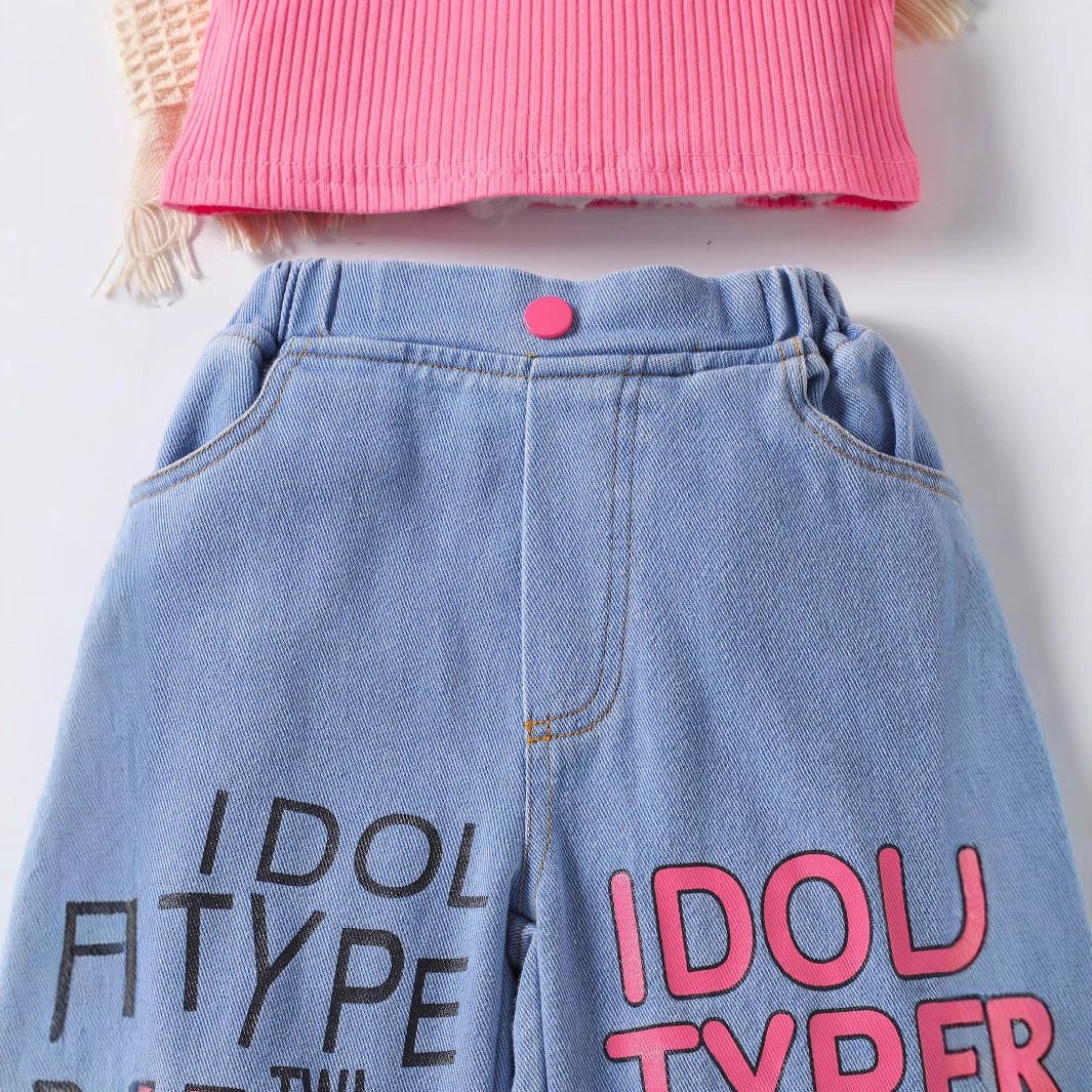 New Girls' Solid Color Sleeveless Vest Letters by GJG Denim