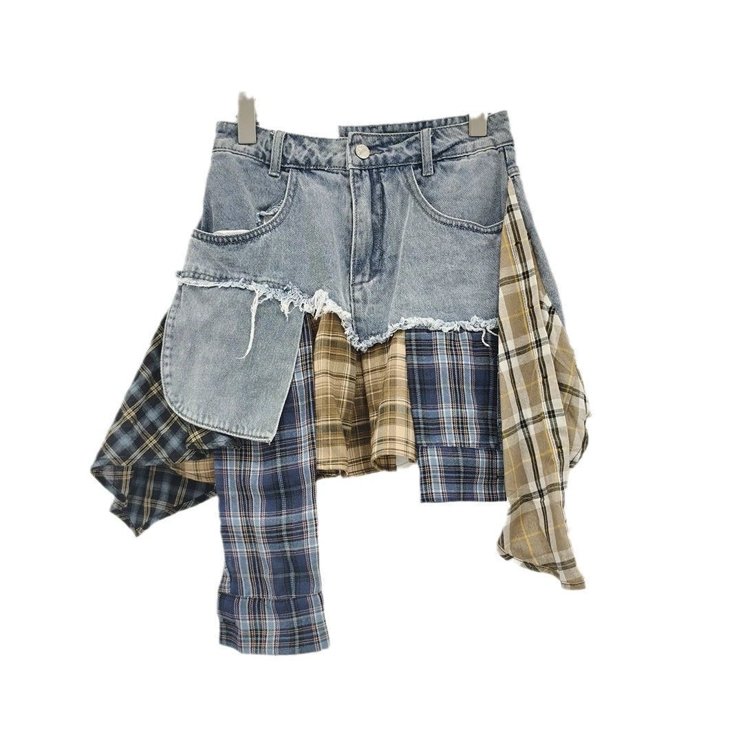 Irregular Hem Patchwork Denim Skirt For Women by GJG Denim