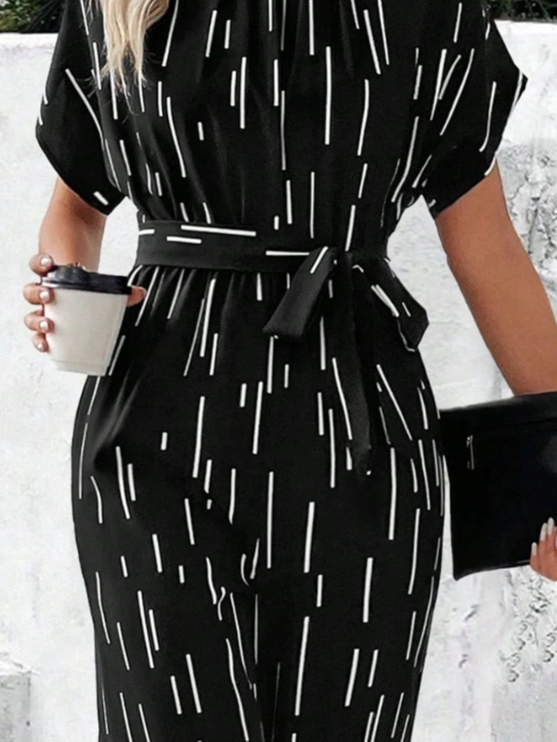 Tied Printed Mock Neck Wide Leg Jumpsuit by Lady Ros