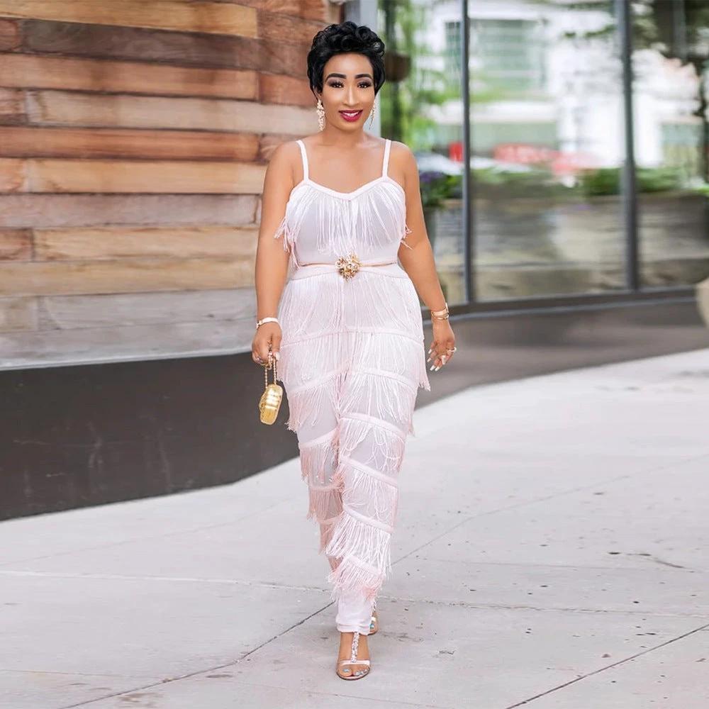 Plus Size Suspenders Women's Fringed Jumpsuit by GJG Denim