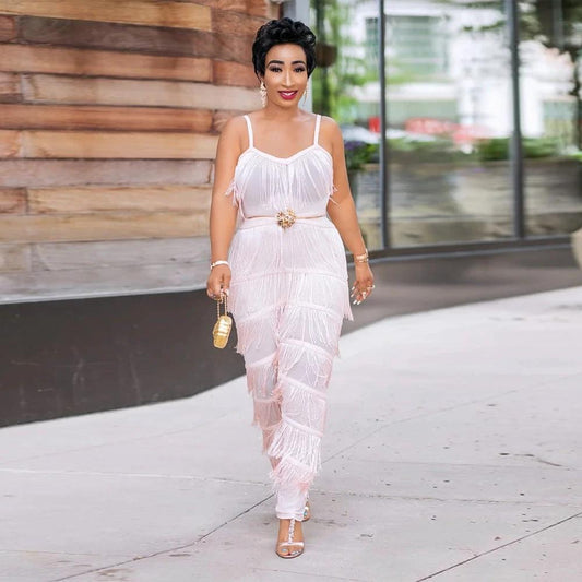Plus Size Suspenders Women's Fringed Jumpsuit by GJG Denim