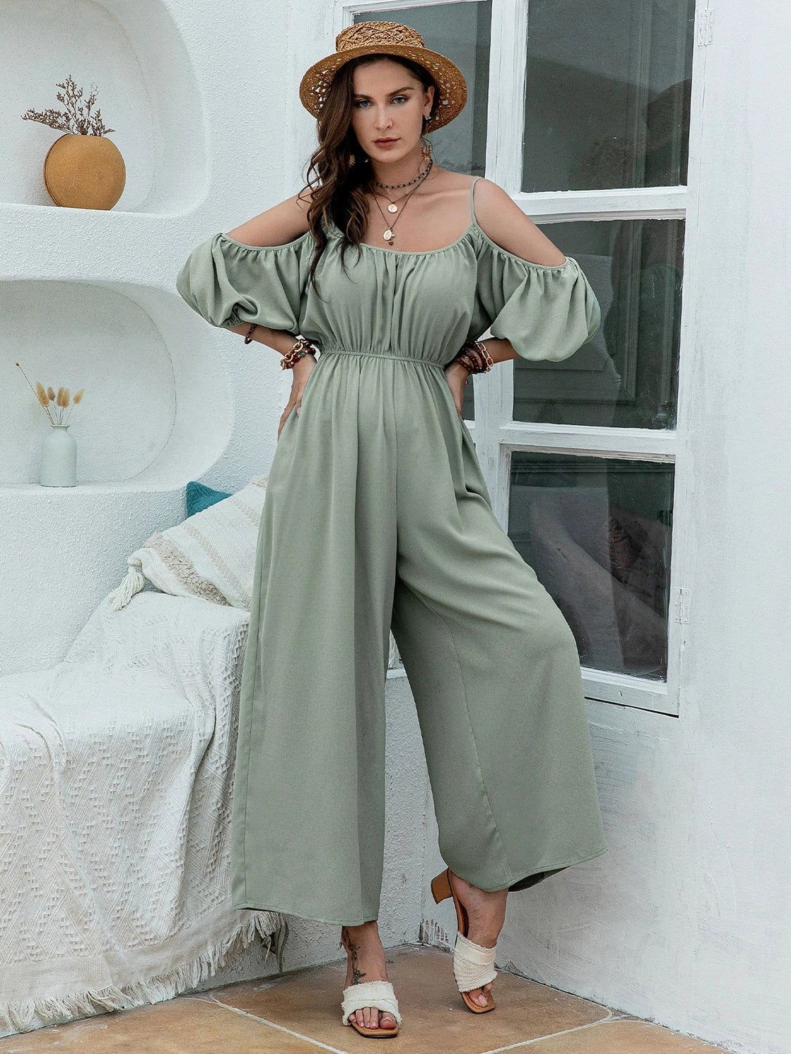 Spaghetti Strap Wide Leg Jumpsuit by Lady Ros