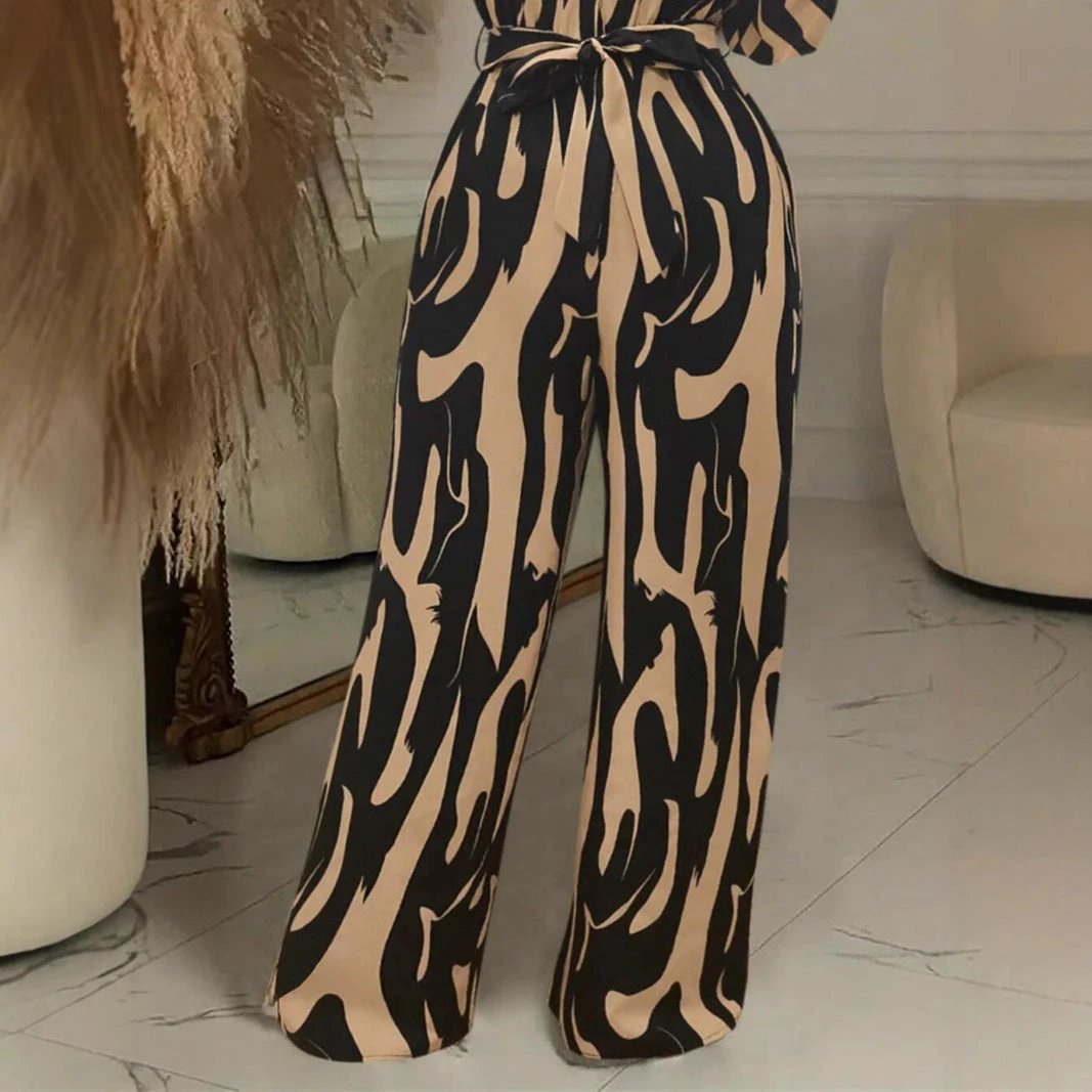 Womens Stylish Wide-leg Jumpsuit With Long Sleeves Floral Print And A Fitted Waist by GJG Denim