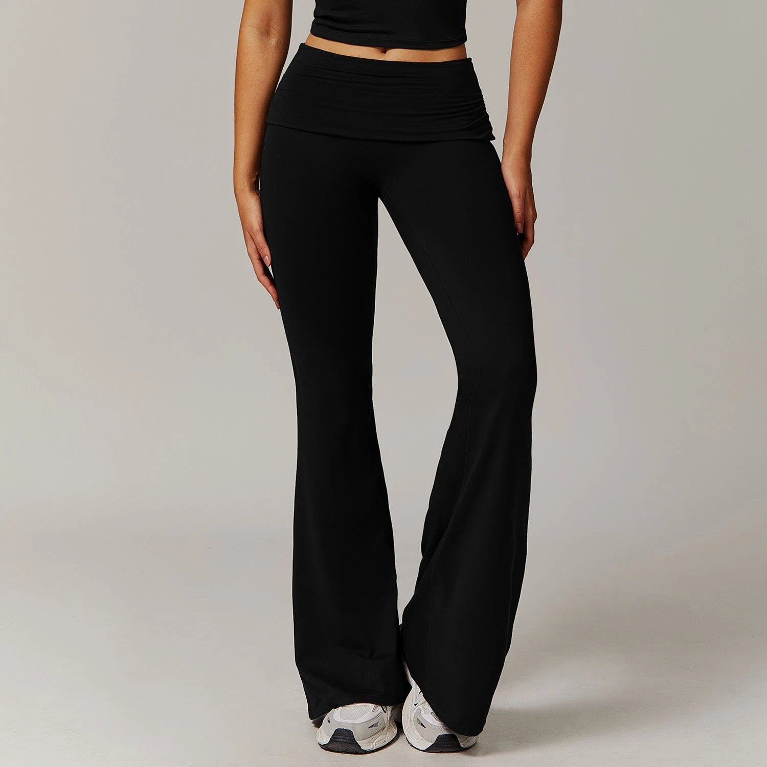 Wool Pleated Yoga Fold High Waist Running Sports Skinny Versatile Bell-bottom Pants by GJG Denim