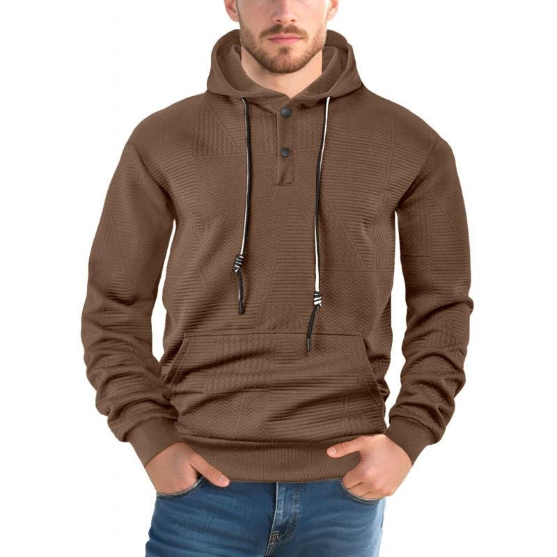 Men's Pullover Solid Color Casual Loose Long Sleeve Hooded Sweater by GJG Denim