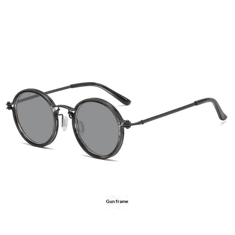 Mens Round-Frame Punk-Style Metal Sunglasses by GJG Denim