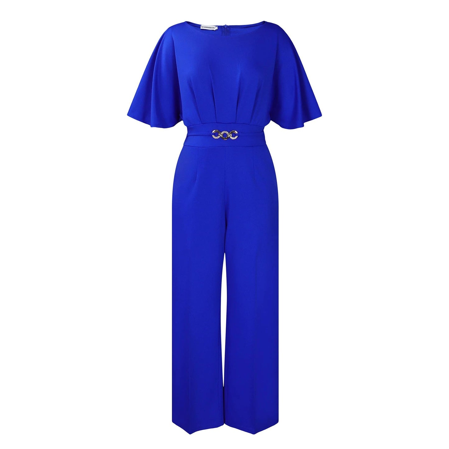 Fashion Round Neck Solid Color High Waist Plus Size African Wide Leg Jumpsuit by GJG Denim