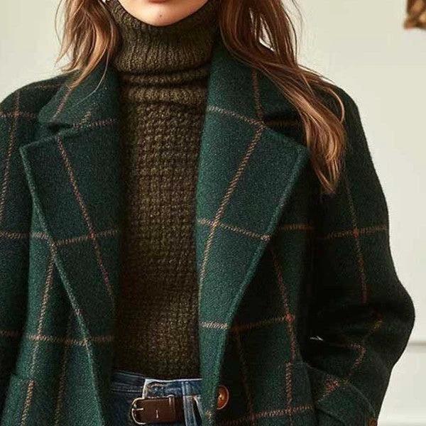 Plaid Mid-length Lapel Large Size Jacket by GJG Denim