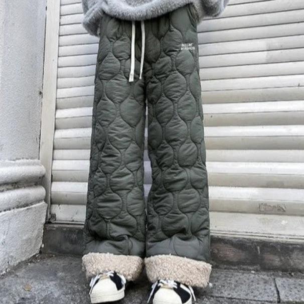 Winter Cotton-padded Waterproof Patchwork Lambskin Cotton Pants by GJG Denim