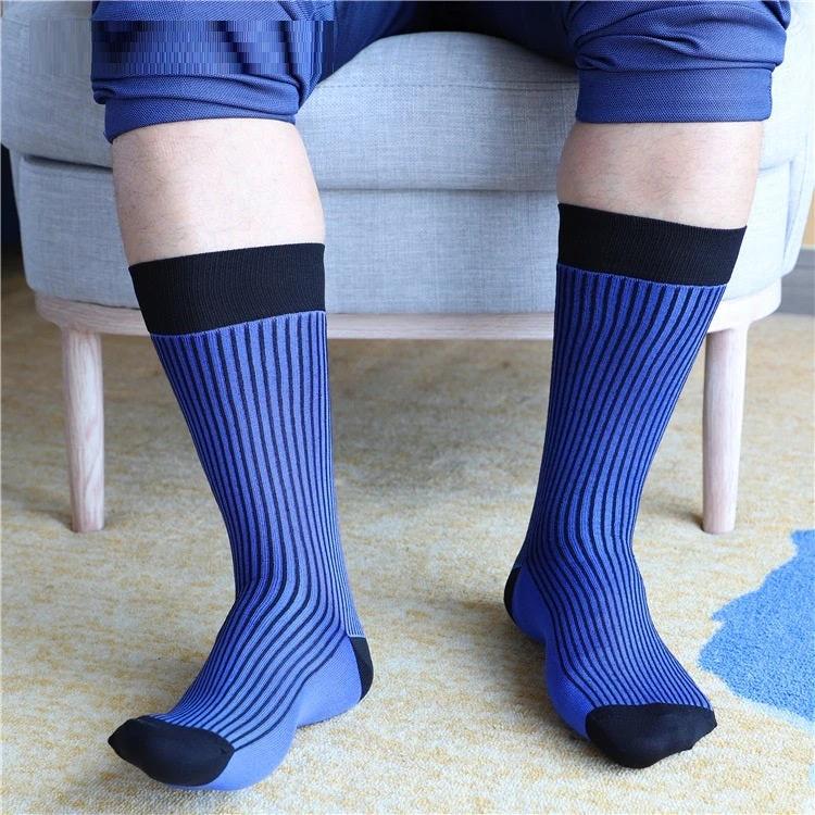 Men's Blue Striped Mid-calf Business Socks by GJG Denim