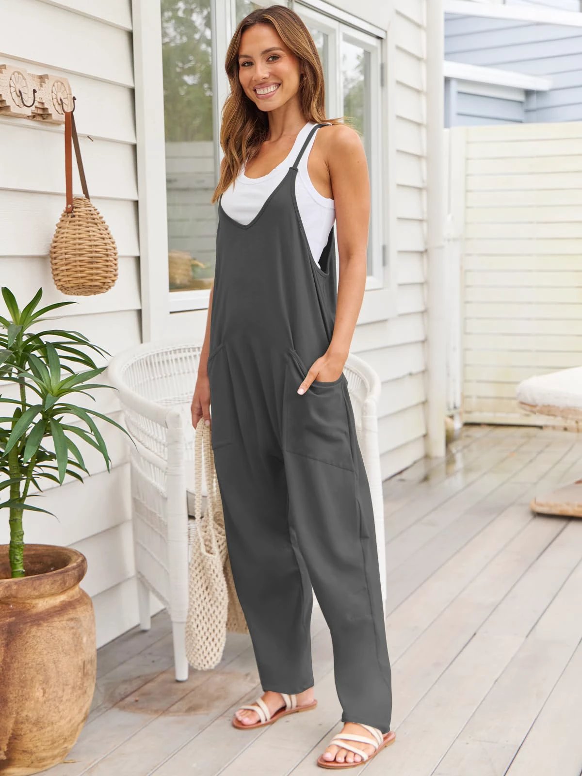 V-Neck Spaghetti Strap Jumpsuit by Lady Ros