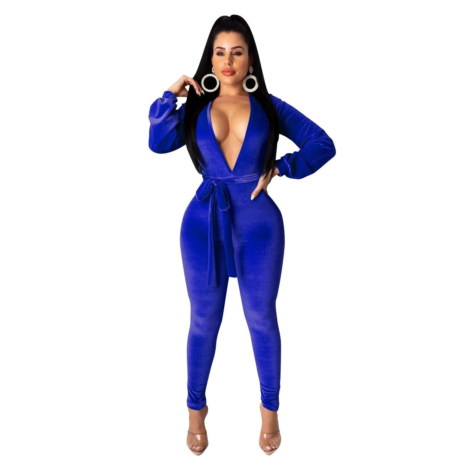 Sexy Fashion Solid Color Silver Fox Velvet Jumpsuit by GJG Denim
