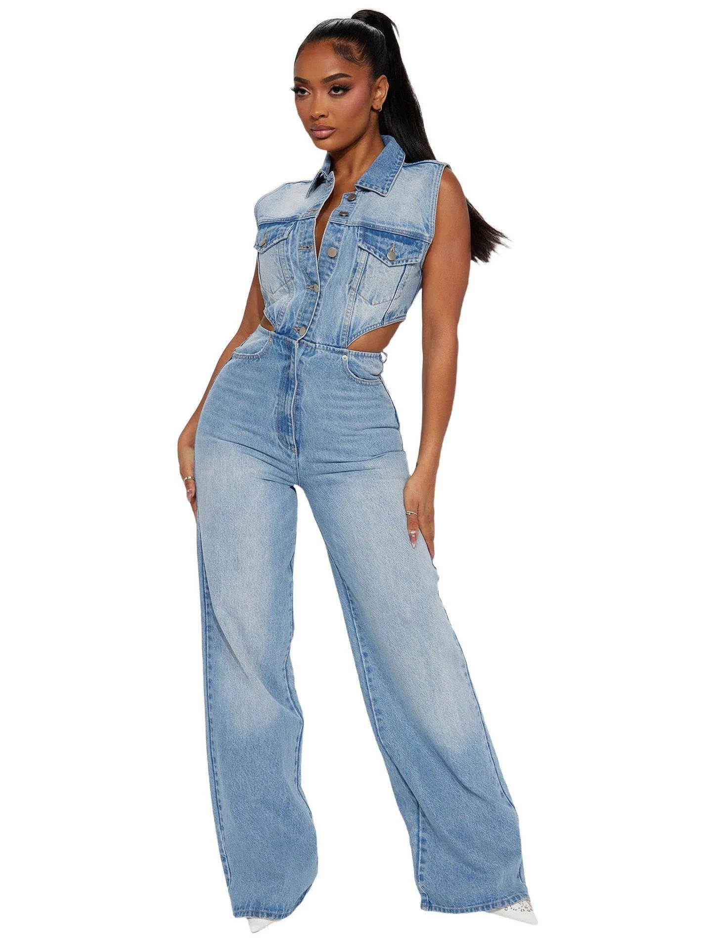 Denim Straight Leg Jumpsuit by GJG Denim