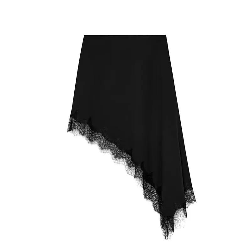 European And American-style Fashionable Minimalist Asymmetrical Lace Skirt by GJG Denim