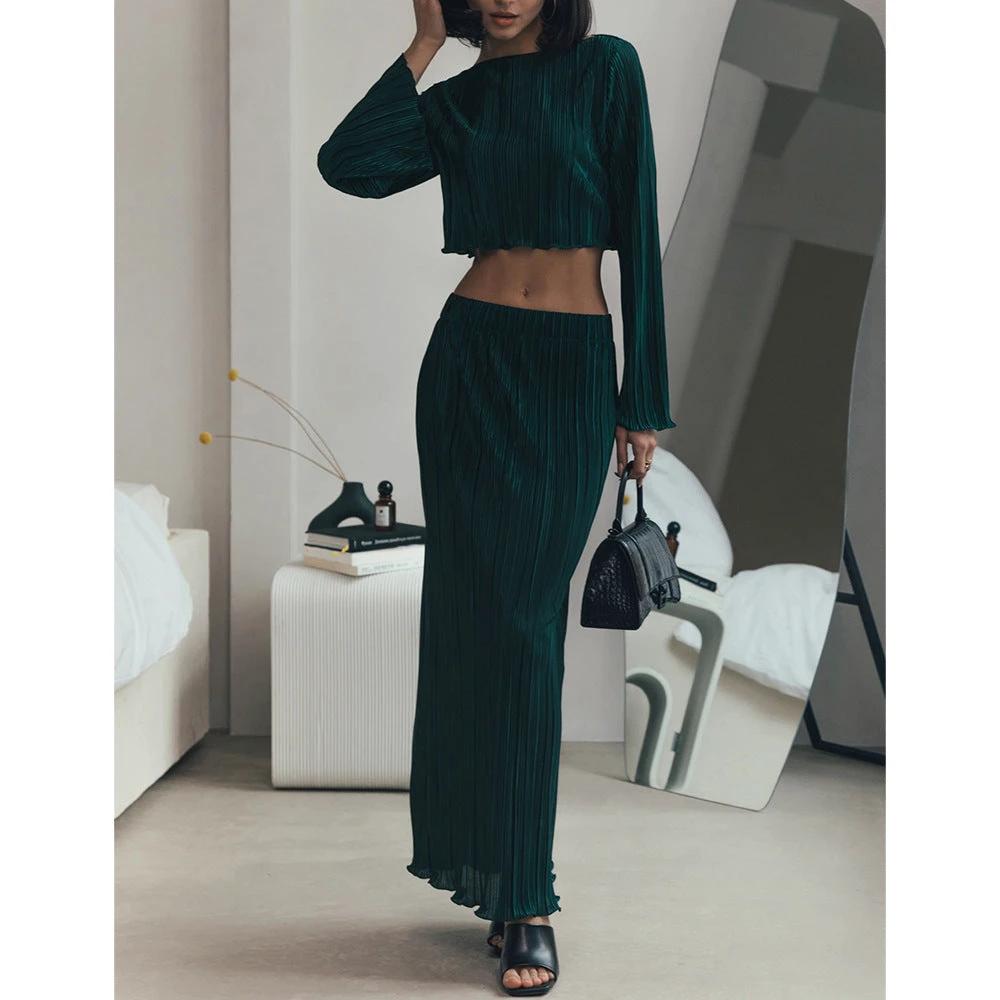 Bell Sleeve Short Top Mid-length Skirt Suit by GJG Denim