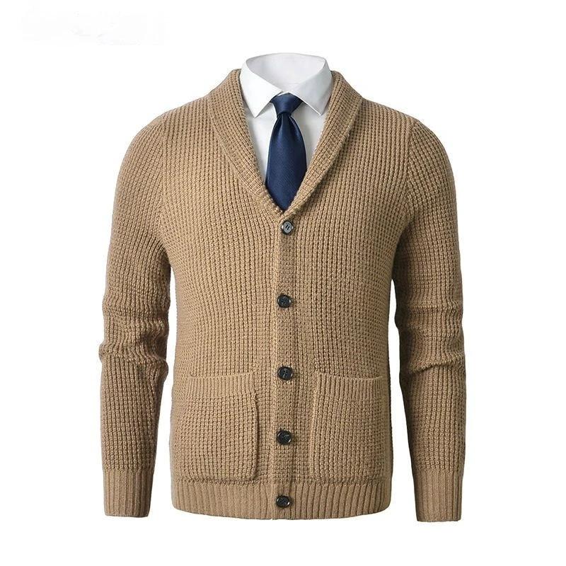 Men's Business Casual Knitted Wool Cardigan by GJG Denim