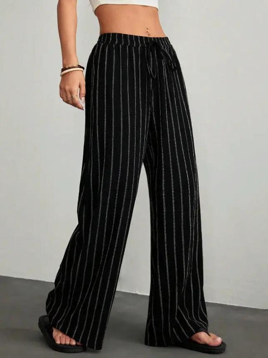 Plus Size High-Waisted Textured Wide-Leg Pants Pear-Shaped Body Slimming 2026 Summer Style Casual Style Vertical Striped Wide-Leg Pants by GJG Denim