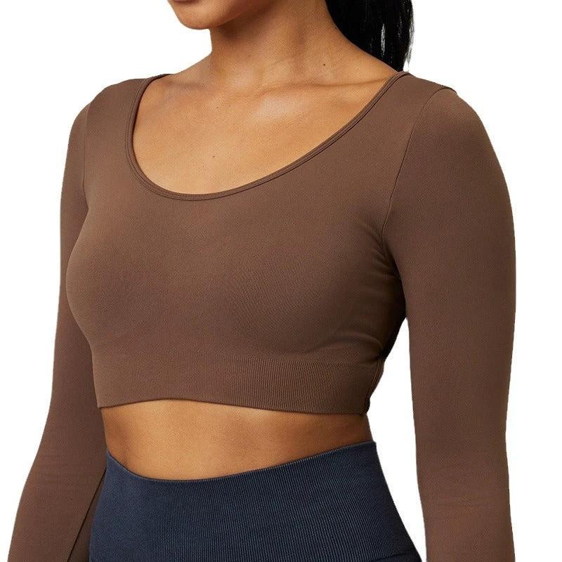 Quick Drying Clothes Outdoor Long Sleeve Cross Beauty Back Workout Clothes Sports Top by GJG Denim